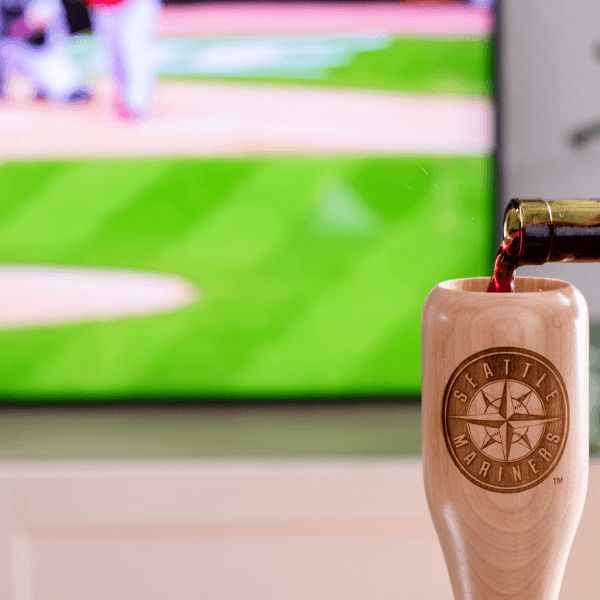 baseball bat wine glass Seattle Mariners game day pour