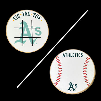 Oakland Athletics Portable Dry Erase Game Board - 6.5" Double-Sided Wooden Tic Tac Toe Travel Set with Marker & Bag