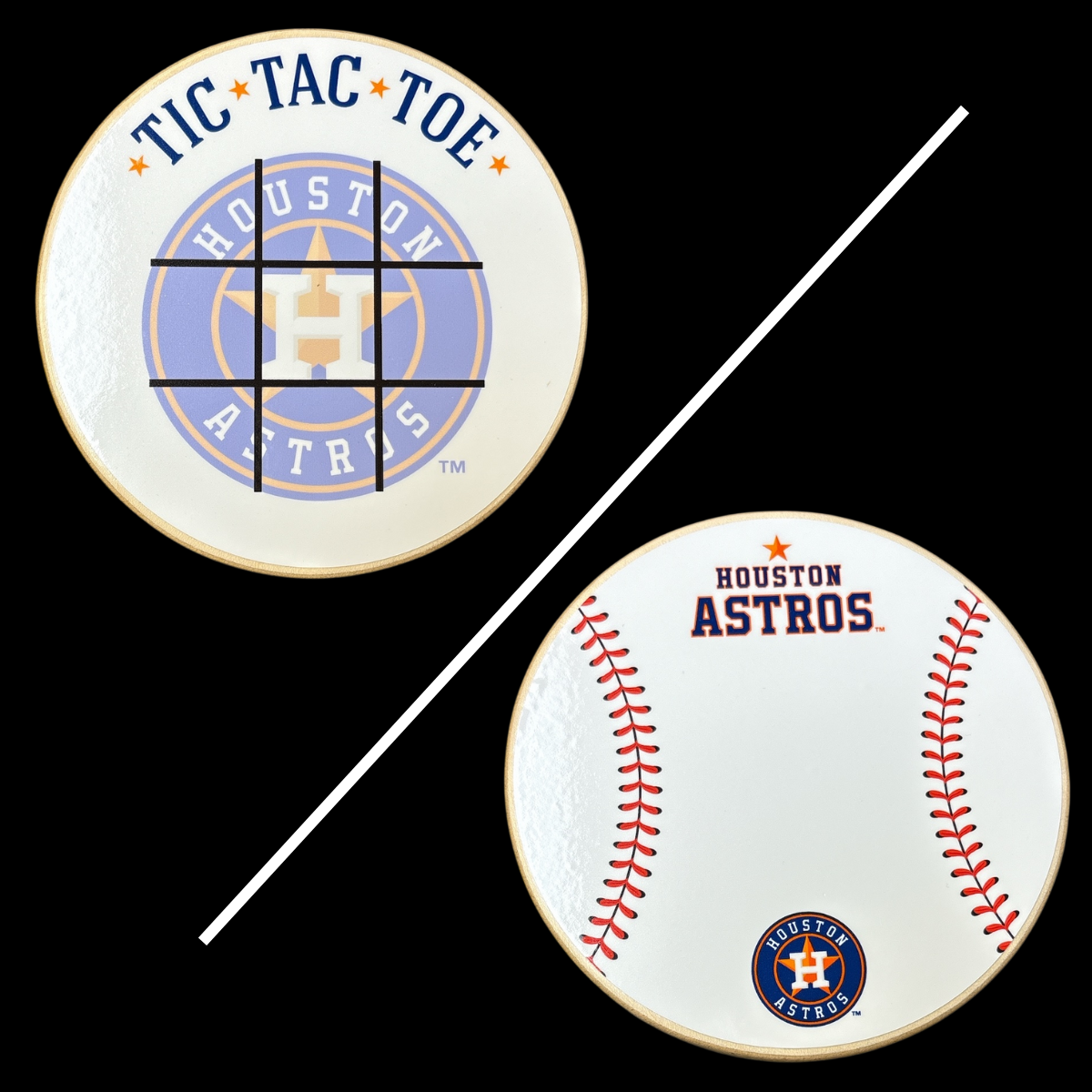 Houston Astros Portable Dry Erase Game Board - 6.5" Double-Sided Wooden Tic Tac Toe Travel Set with Marker & Bag