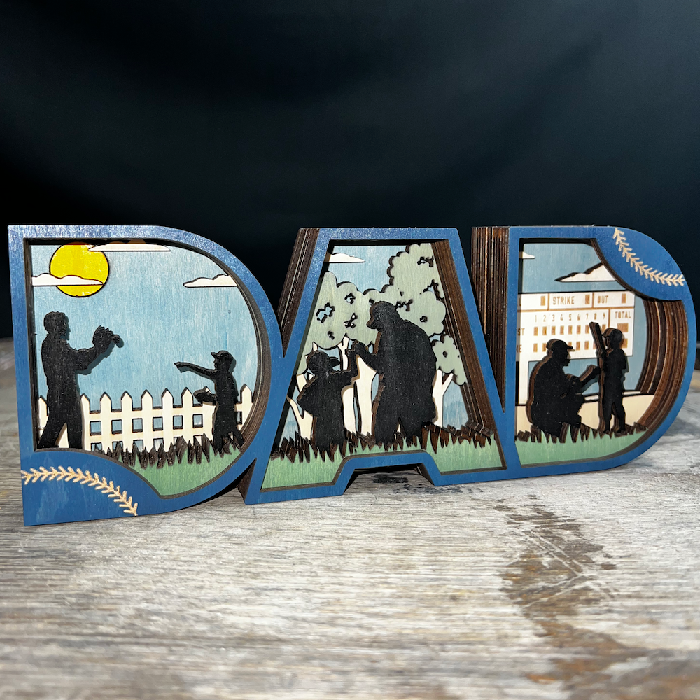 Baseball "DAD" 3D Layered Wood Art - Baseball Shelf Decor