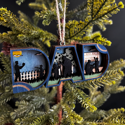 Baseball Dad Christmas Ornament - 3D Wooden Keepsake
