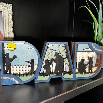 Baseball "DAD" 3D Layered Wood Art - Baseball Shelf Decor