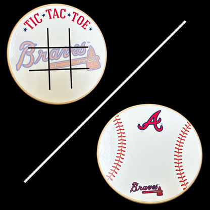 Atlanta Braves Portable Dry Erase Game Board - 6.5" Double-Sided Wooden Tic Tac Toe Travel Set with Marker & Bag