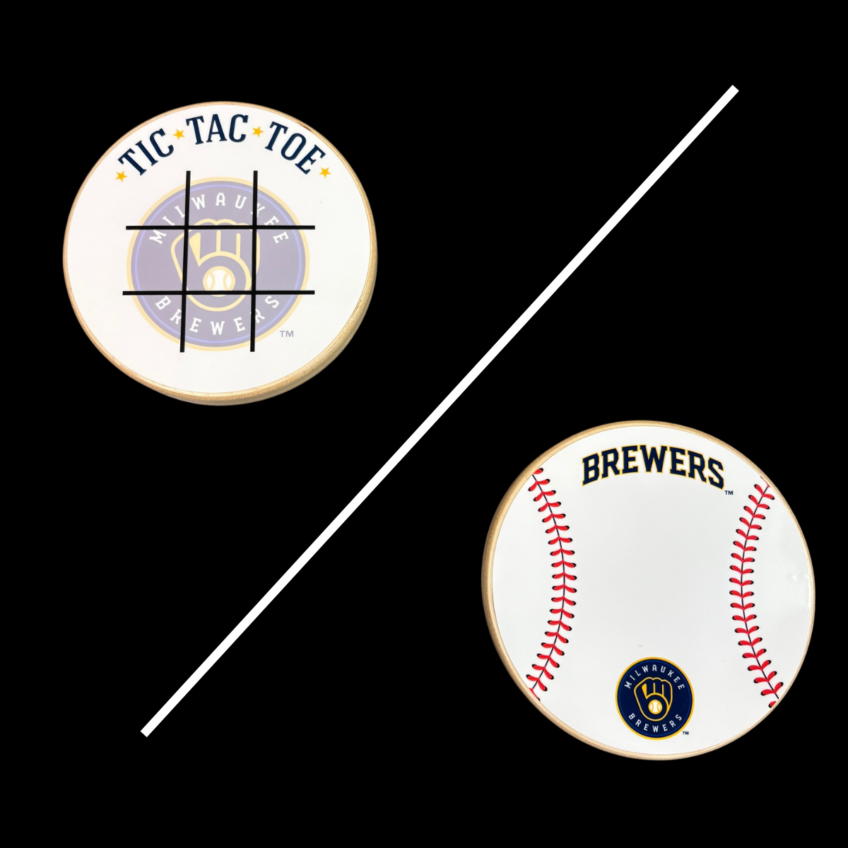 Milwaukee Brewers Portable Dry Erase Game Board - 6.5" Double-Sided Wooden Tic Tac Toe Travel Set with Marker & Bag