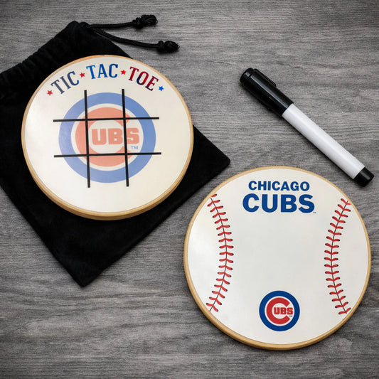 Chicago Cubs Portable Dry Erase Game Board - 6.5" Double-Sided Wooden Tic Tac Toe Travel Set with Marker & Bag