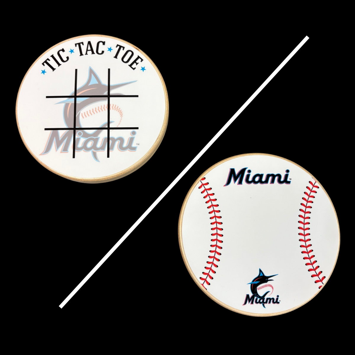 Miami Marlins Portable Dry Erase Game Board - 6.5" Double-Sided Wooden Tic Tac Toe Travel Set with Marker & Bag