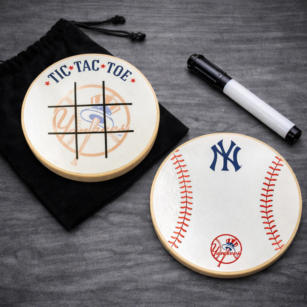 Toronto Blue Jays Portable Dry Erase Game Board - 6.5" Double-Sided Wooden Tic Tac Toe Travel Set with Marker & Bag