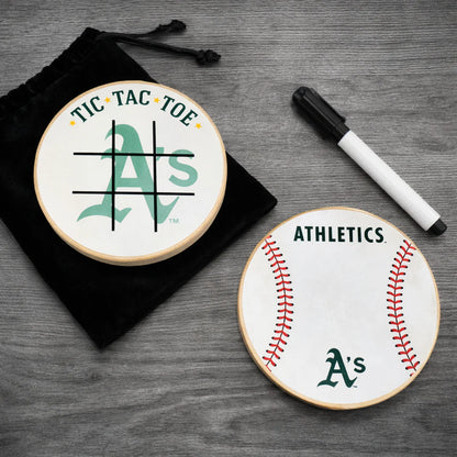 Oakland Athletics Portable Dry Erase Game Board - 6.5" Double-Sided Wooden Tic Tac Toe Travel Set with Marker & Bag