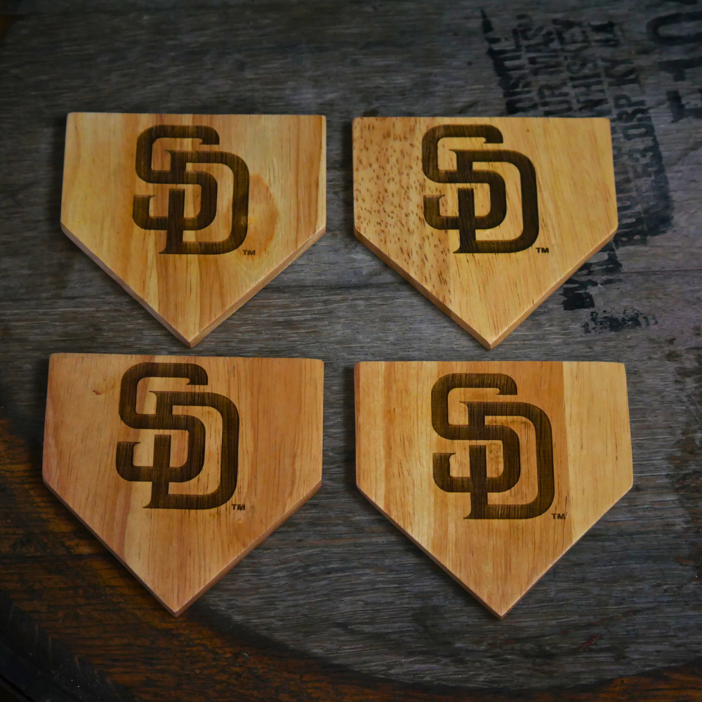 NEW ITEM - Wooden MLB Home Plate Coasters - 4 Pack