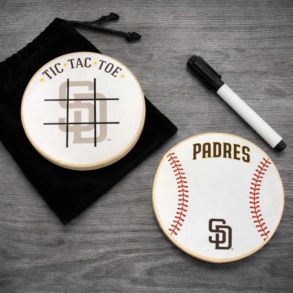 San Diego Padres Portable Dry Erase Game Board - 6.5" Double-Sided Wooden Tic Tac Toe Travel Set with Marker & Bag