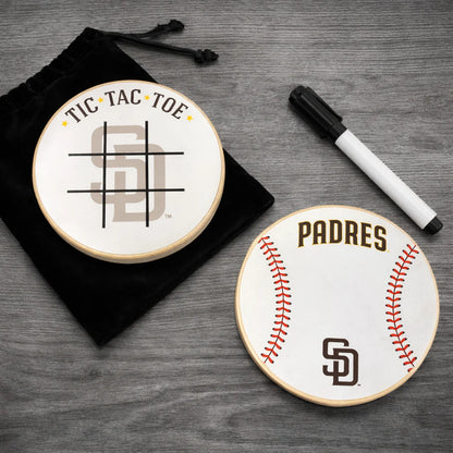 San Diego Padres Portable Dry Erase Game Board - 6.5" Double-Sided Wooden Tic Tac Toe Travel Set with Marker & Bag