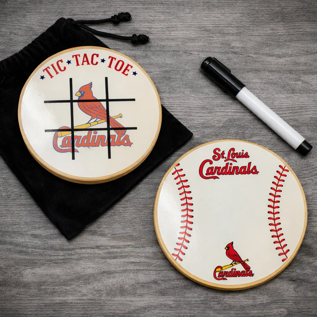 St. Louis Cardinals Portable Dry Erase Game Board - 6.5" Double-Sided Wooden Tic Tac Toe Travel Set with Marker & Bag
