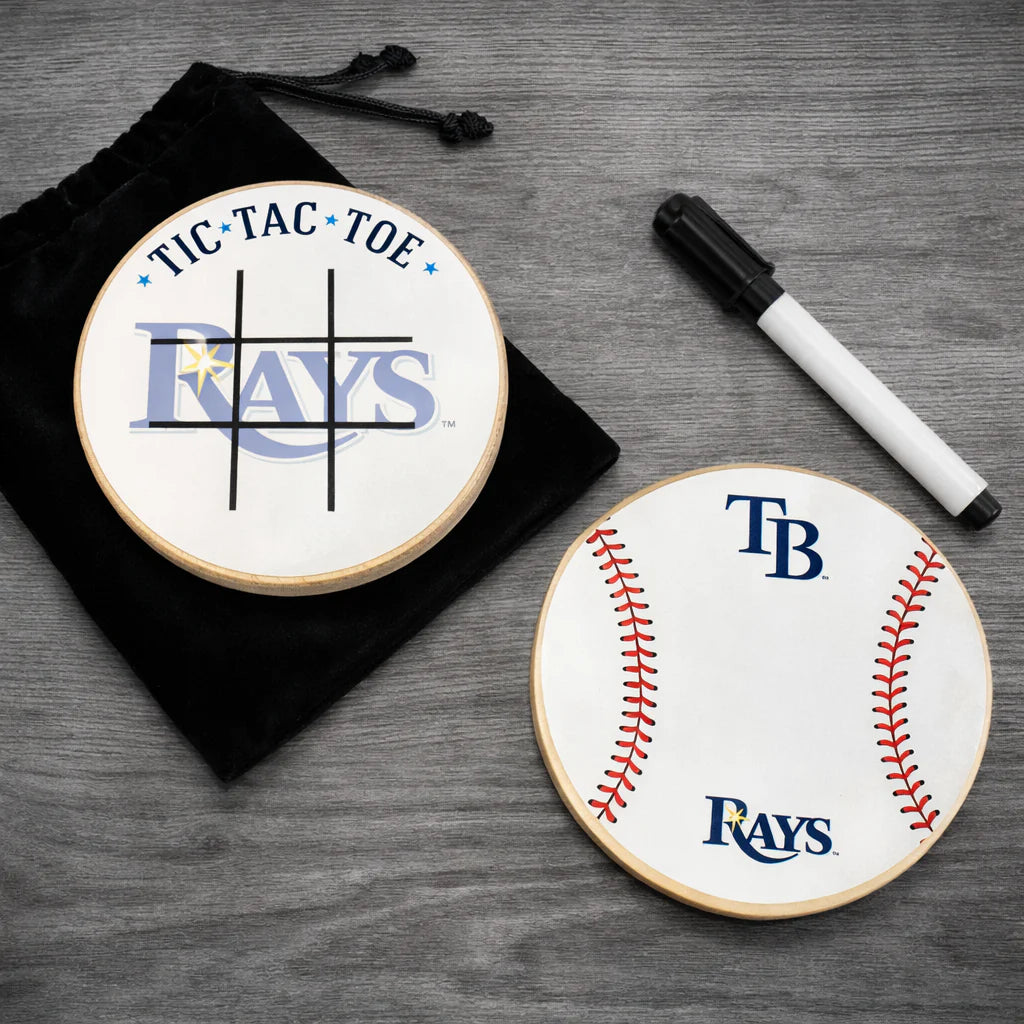 Tampa Bay Rays Portable Dry Erase Game Board - 6.5" Double-Sided Wooden Tic Tac Toe Travel Set with Marker & Bag