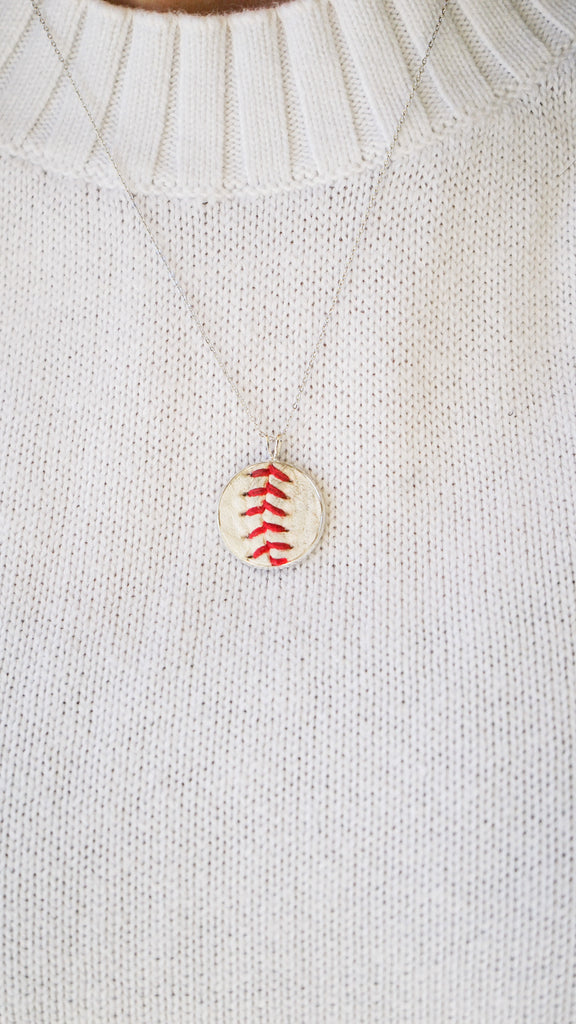 Baseball Seam Dainty Chain Pendant Necklace