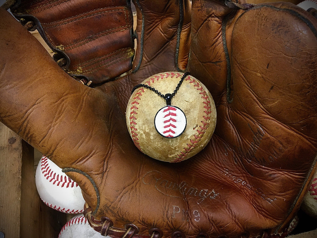 Jet Black Baseball Seam Pendant Necklace