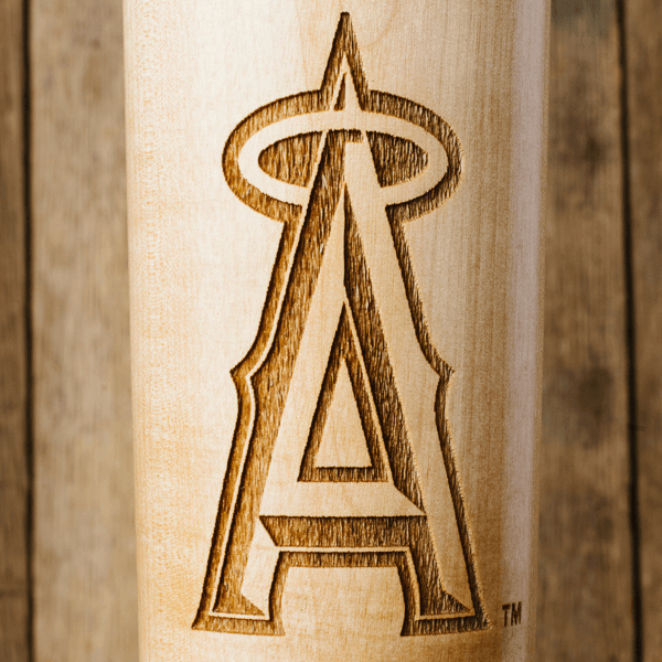 baseball bat mug Los Angeles Angels close up